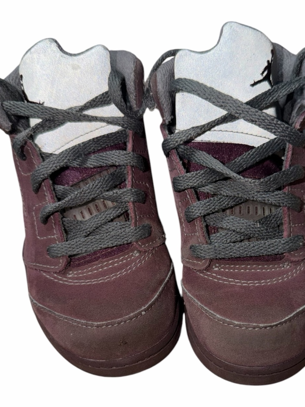 Jordan Burgundy Suede Kids Sneakers with Gray Laces